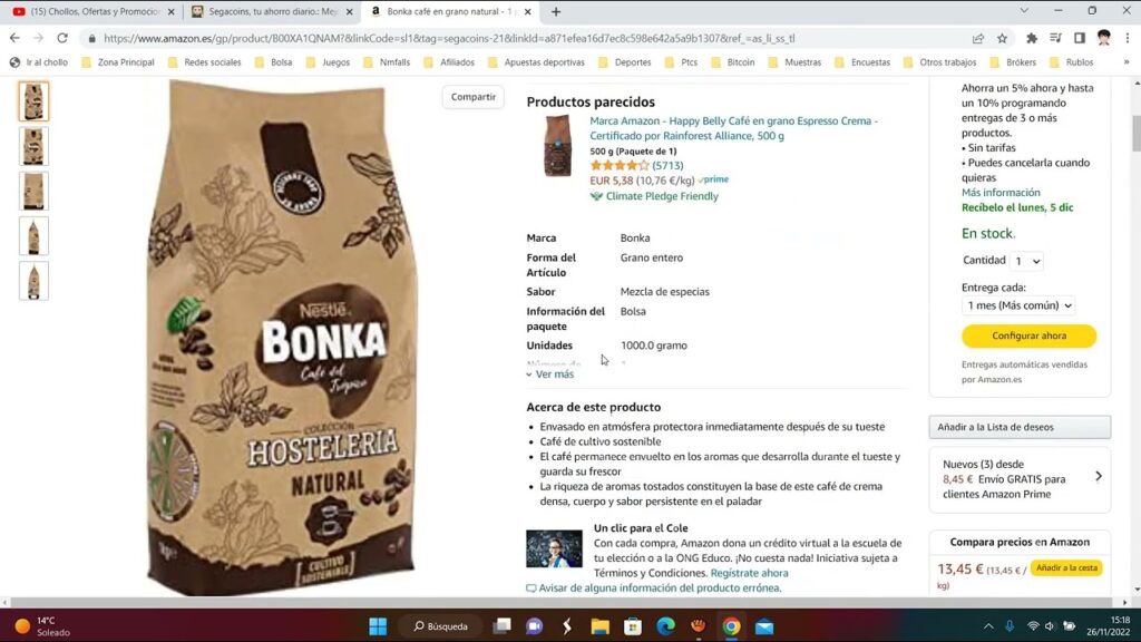 café en grano bonka